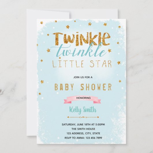 Twinkle Twinkle Baby Dusche Einladung (Vorderseite)