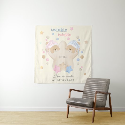 Twinkle Twinkle Baby Gender Reveal Teddy Bear Wandteppich (Beispiel)