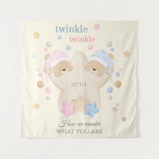 Twinkle Twinkle Baby Gender Reveal Teddy Bear Wandteppich (Vorderseite)