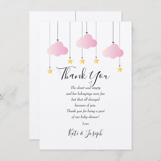 Twinkle Twinkle Baby Girl Dusche Danke, Gedicht Dankeskarte (Vorne/Hinten)