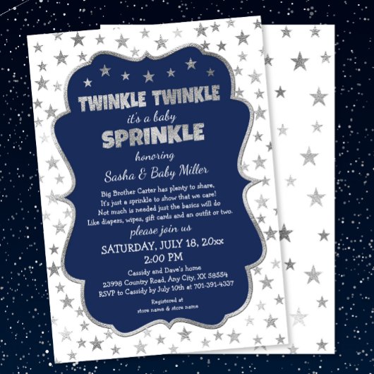 Twinkle Twinkle Baby Sprinkle, Silber der Marine l Einladung