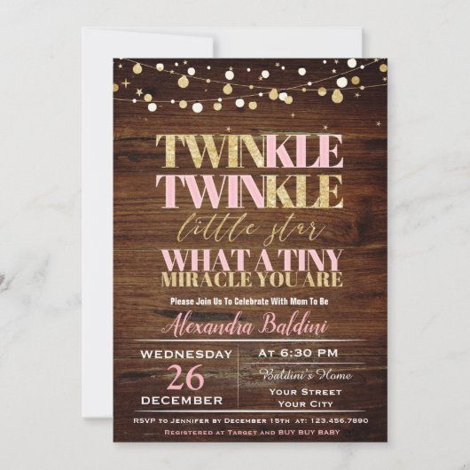 Twinkle Twinkle Babydusche Einladung für Mädchen (Vorderseite)