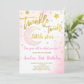 Twinkle Twinkle Birthday, Moon & Stars Geburtstag Einladung (Stehend Vorderseite)