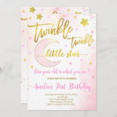 Twinkle Twinkle Birthday, Moon & Stars Geburtstag Einladung (Vorne/Hinten)