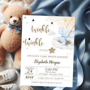 Twinkle Twinkle Blauer Bär Mond Sterne Baby Shower Einladung