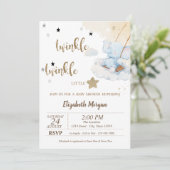 Twinkle Twinkle Blue Bear Moon Stars Babydusche Einladung (Stehend Vorderseite)