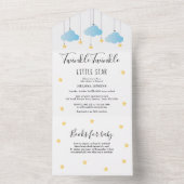 Twinkle Twinkle Blue Clouds Gold Stars Baby Dusche All In One Einladung (Innen Boden)