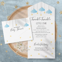 Twinkle Twinkle Blue Clouds Gold Stars Baby Dusche