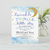 Twinkle Twinkle (Blue & Gold) Babydusche Einladung (Stehend Vorderseite)