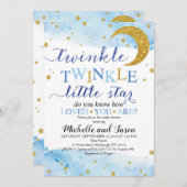 Twinkle Twinkle (Blue & Gold) Babydusche Einladung (Vorne/Hinten)
