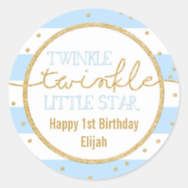 Twinkle Twinkle Blue und Gold Geburtstagsticker Runder Aufkleber