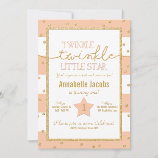Twinkle Twinkle Coral und Gold Einladung zum Gebur (Vorderseite)