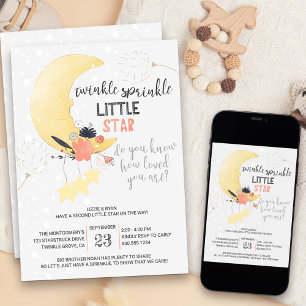 Twinkle Twinkle Floral Mond Baby Sprinkle Einladung