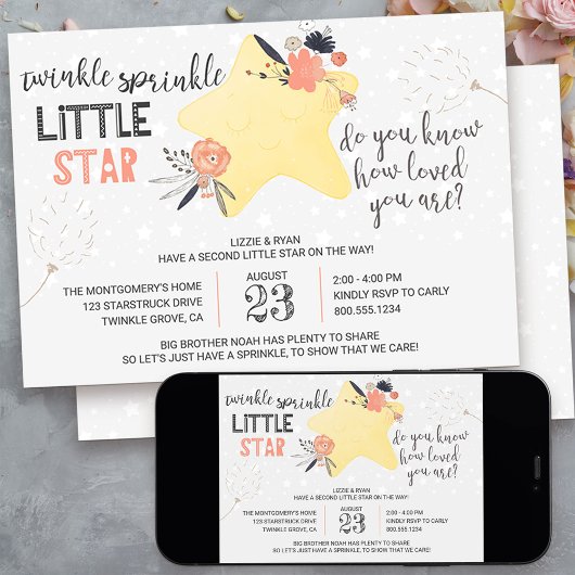 Twinkle Twinkle Floral Star Baby Sprinkle Einladung