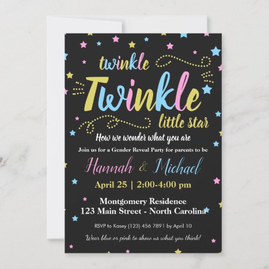 Twinkle Twinkle Gender Little Star Reveal UAWG Einladung (Vorderseite)