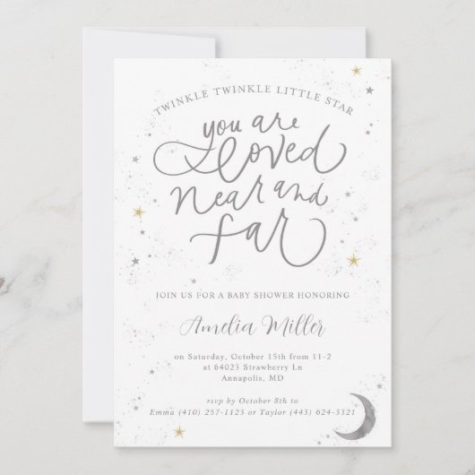 Twinkle Twinkle Gender Neutral Baby Dusche Einladung (Vorderseite)