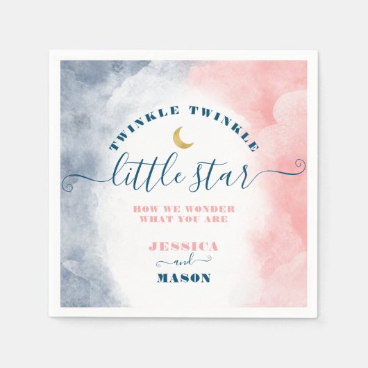 Twinkle Twinkle Gender Reveal Cocktail Napkin Serviette (Vorderseite)