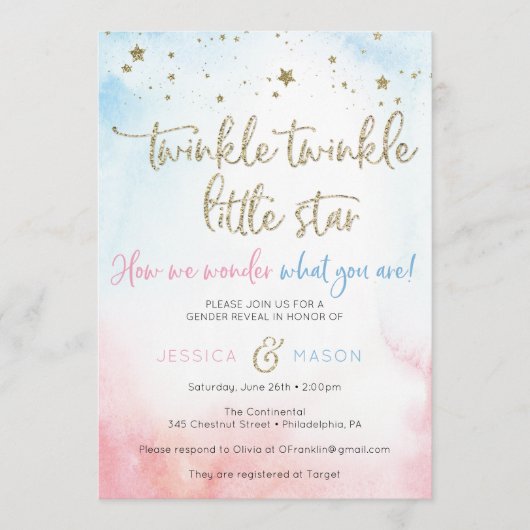 Twinkle Twinkle Gender Reveal Invites Card Programm (Vorderseite)