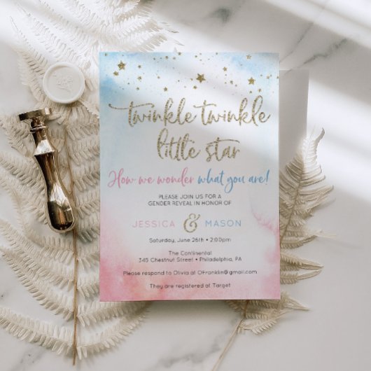 Twinkle Twinkle Gender Reveal Invites Card Programm