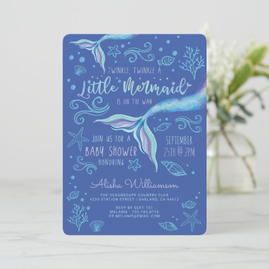 Twinkle Twinkle Iridescent Ocean Meerjungfrau Blau Einladung (Stehend Vorderseite)