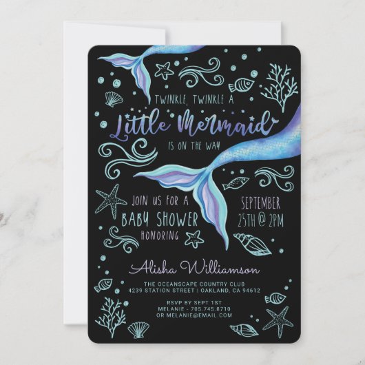 Twinkle Twinkle Iridescent Ocean Meerjungfrau Schw Einladung (Vorderseite)