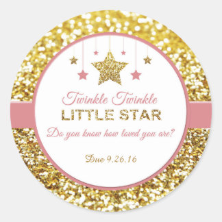 Twinkle Twinkle kleine Sterne Rosa und Goldkleber Runder Aufkleber