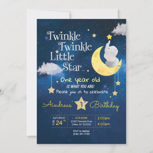 Twinkle Twinkle Kleiner Stern Erster Geburtstag Ei Einladung (Vorderseite)