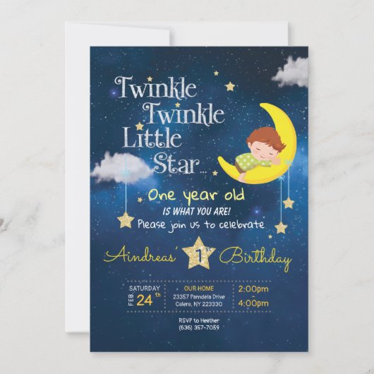 Twinkle Twinkle Kleiner Stern Erster Geburtstag Ei Einladung (Vorderseite)