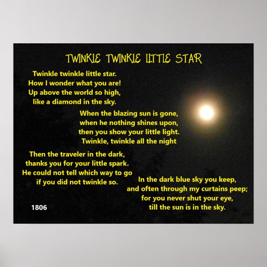 TWINKLE TWINKLE KLEINES STAR Gedicht Poster (Vorne)