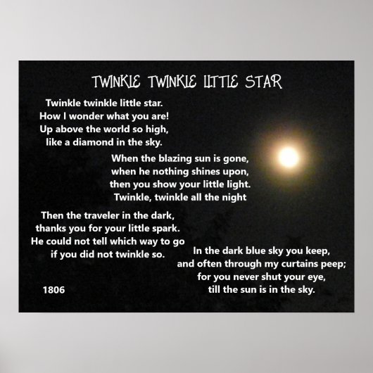 TWINKLE TWINKLE KLEINES STAR Gedicht Poster (Vorne)