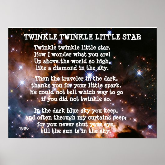 TWINKLE TWINKLE KLEINES STAR Gedicht Poster (Vorne)