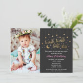 Twinkle Twinkle Little Star 1. Geburtstag Einladun Einladung (Stehend Vorderseite)