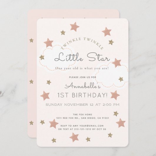 Twinkle Twinkle Little Star 1. Geburtstag Einladung (Vorne/Hinten)