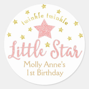 Twinkle Twinkle Little Star 1. Geburtstag Pink Gol Runder Aufkleber