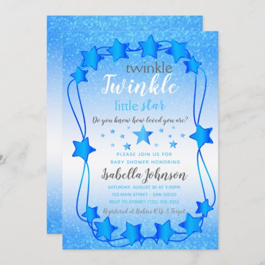 Twinkle Twinkle Little Star - Baby Boy Dusche Einladung (Vorne/Hinten)