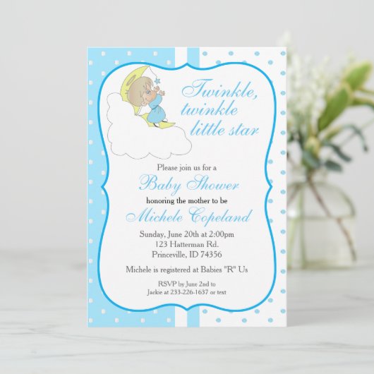 Twinkle, Twinkle Little Star - Baby Boy Einladung (Stehend Vorderseite)