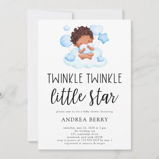 Twinkle Twinkle Little Star Baby Boy Einladung (Vorderseite)