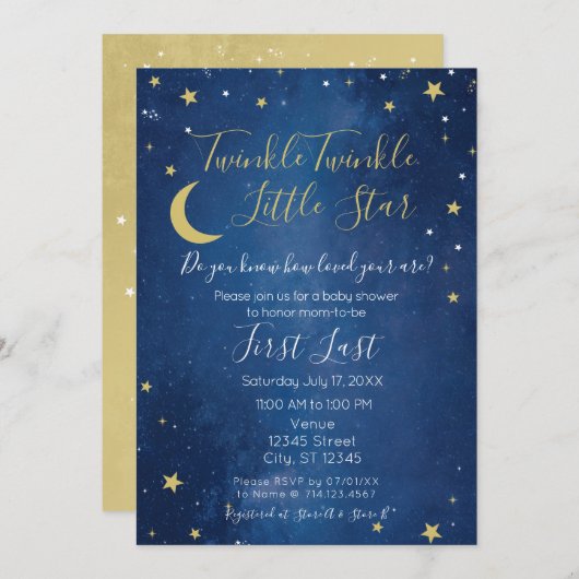 Twinkle Twinkle Little Star Baby Dusche Einladung (Vorne/Hinten)