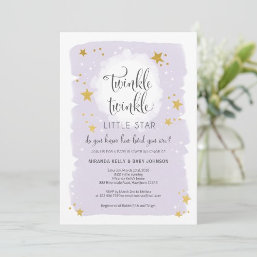 Twinkle Twinkle Little Star Baby Dusche Einladung (Stehend Vorderseite)