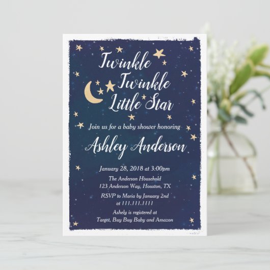 Twinkle Twinkle Little Star Baby Dusche Einladung (Stehend Vorderseite)
