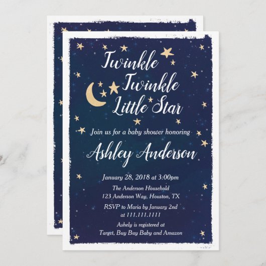 Twinkle Twinkle Little Star Baby Dusche Einladung (Vorne/Hinten)