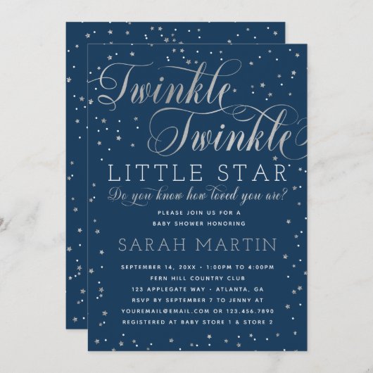 Twinkle Twinkle Little Star Baby Dusche Einladung (Vorne/Hinten)