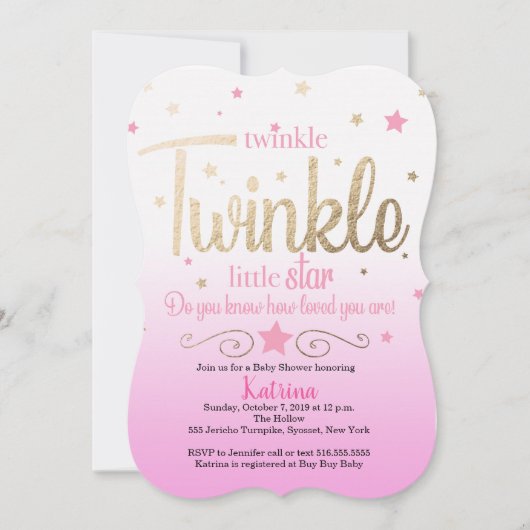 Twinkle Twinkle Little Star Baby Dusche Einladung (Vorderseite)