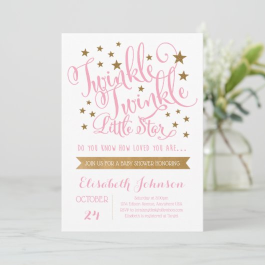 Twinkle Twinkle Little Star Baby Dusche Einladung (Stehend Vorderseite)
