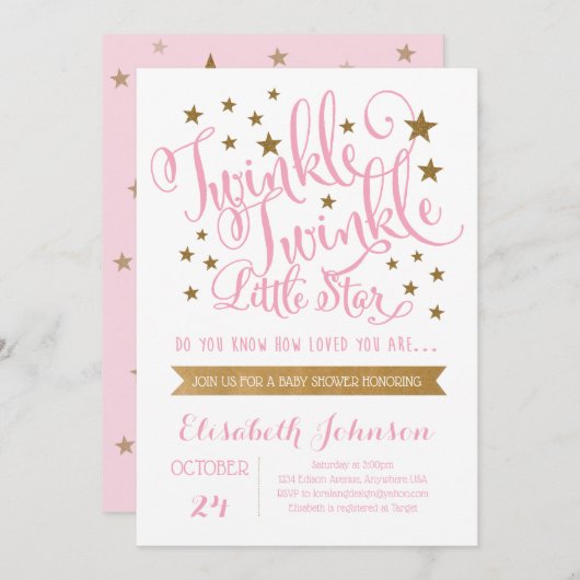 Twinkle Twinkle Little Star Baby Dusche Einladung (Vorne/Hinten)
