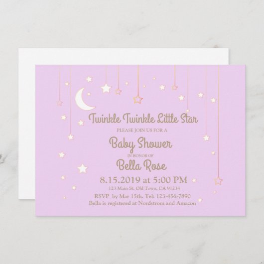 Twinkle Twinkle Little Star Baby Dusche Einladung (Vorne/Hinten)