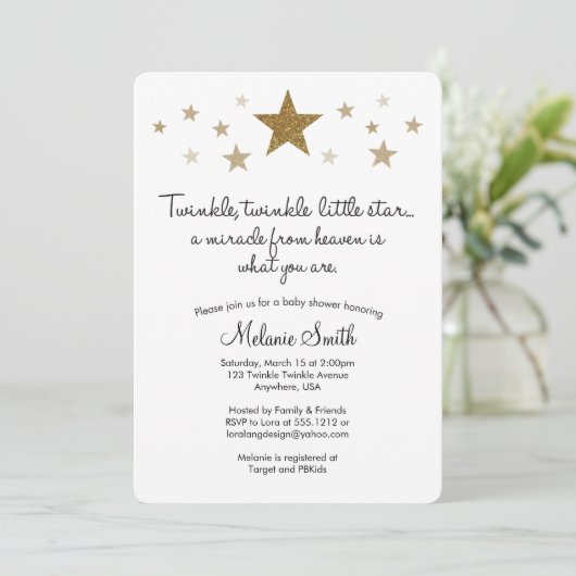 Twinkle Twinkle Little Star Baby Dusche Einladung (Stehend Vorderseite)