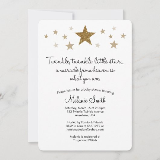 Twinkle Twinkle Little Star Baby Dusche Einladung (Vorderseite)