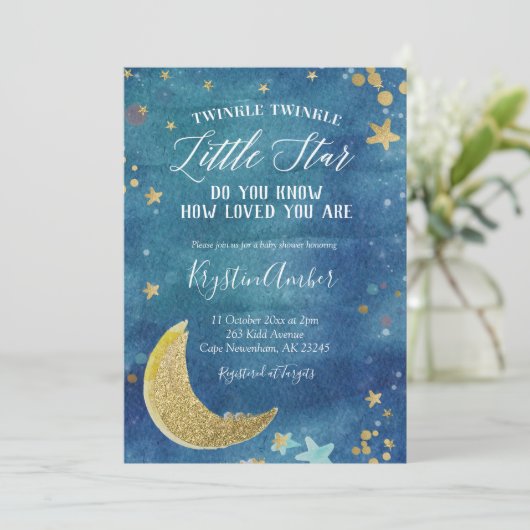 Twinkle Twinkle Little Star Baby Dusche Einladung (Stehend Vorderseite)