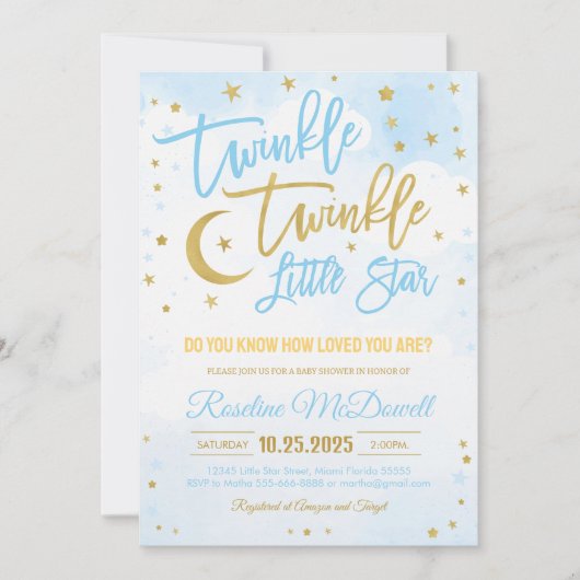 Twinkle Twinkle Little Star Baby Dusche Einladung (Vorderseite)
